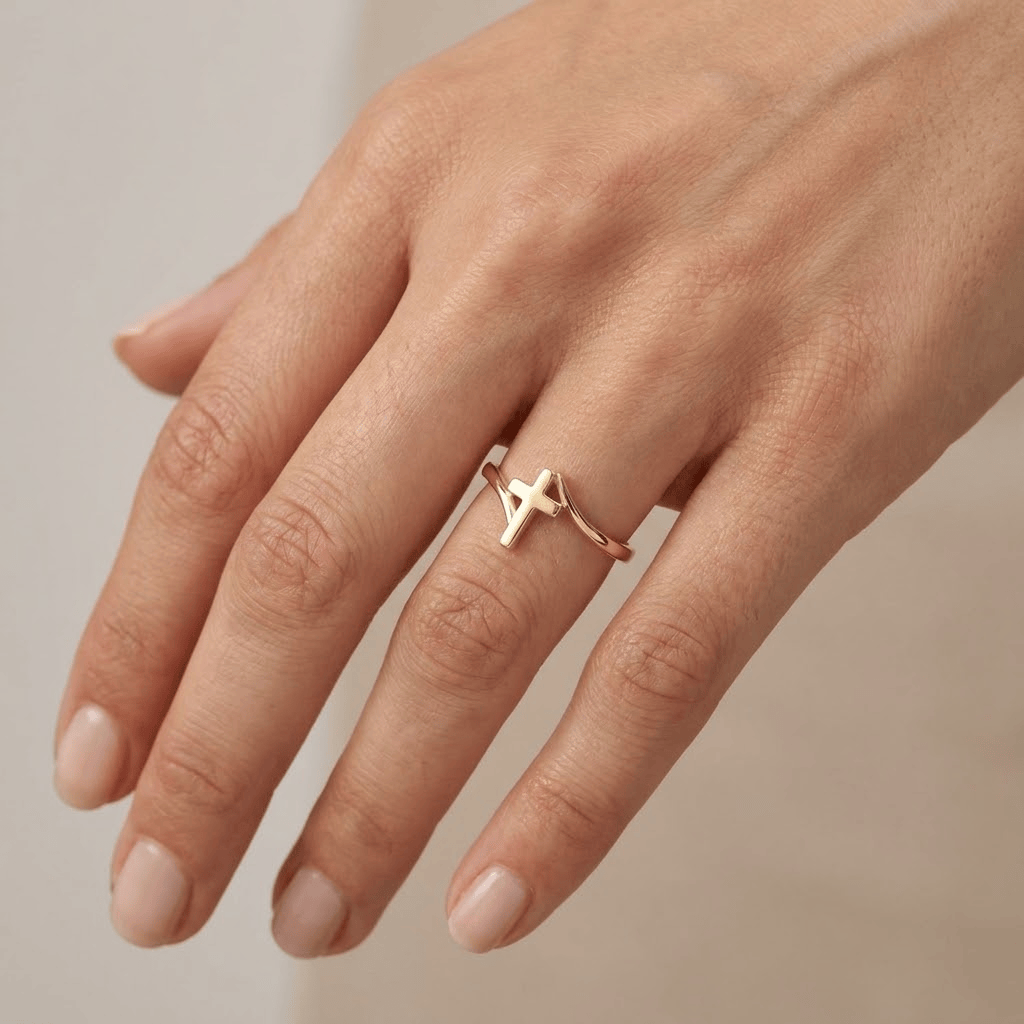 Anillo de Oro Cruz Estrella (Ajustable)
