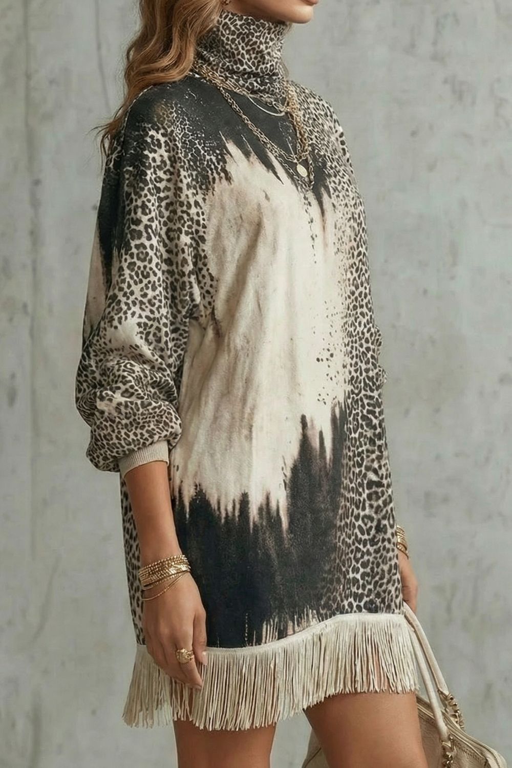 Solenne | Minivestido de leopardo con flecos