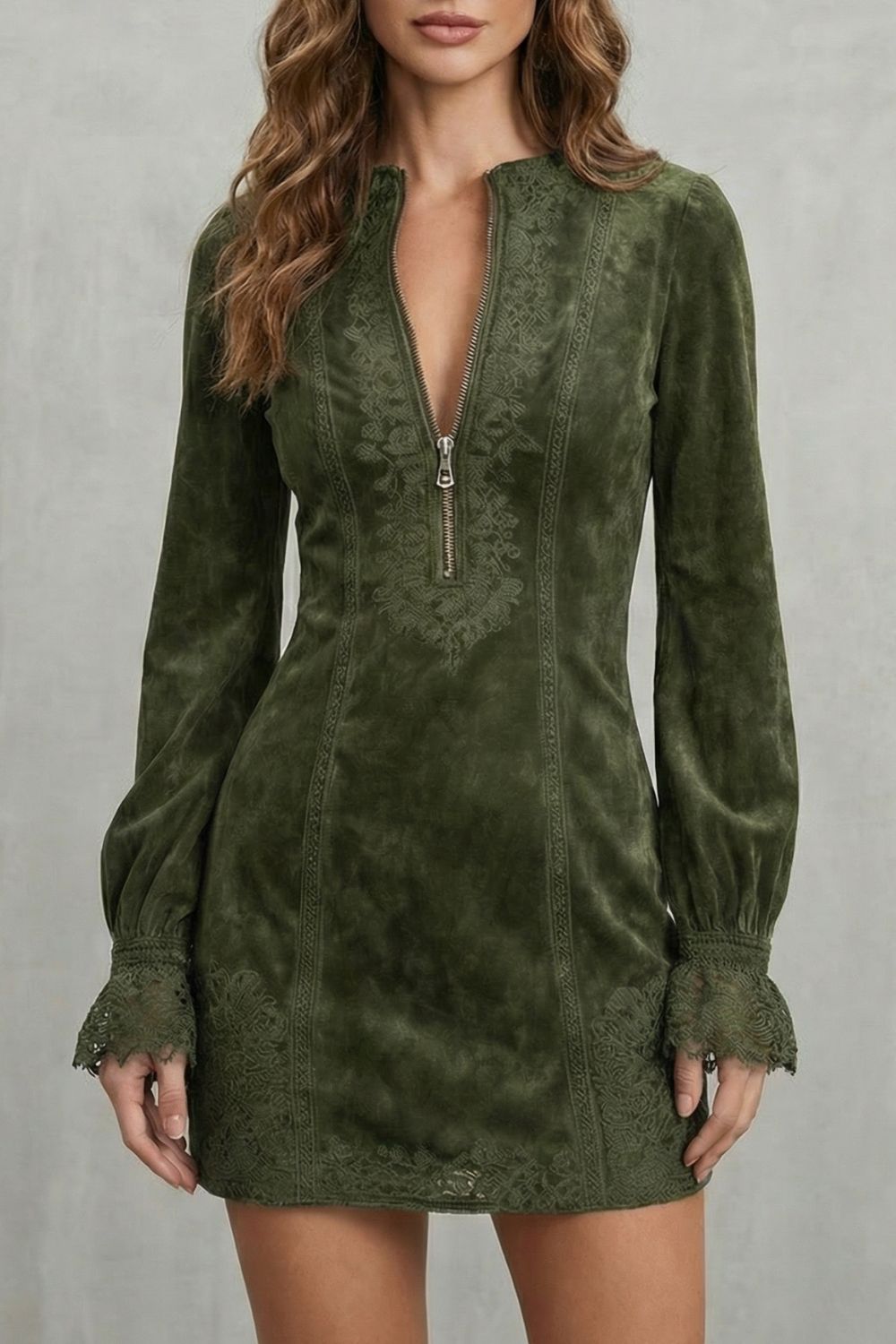 Avenelle – Mini vestido con detalles bordados y cremallera frontal