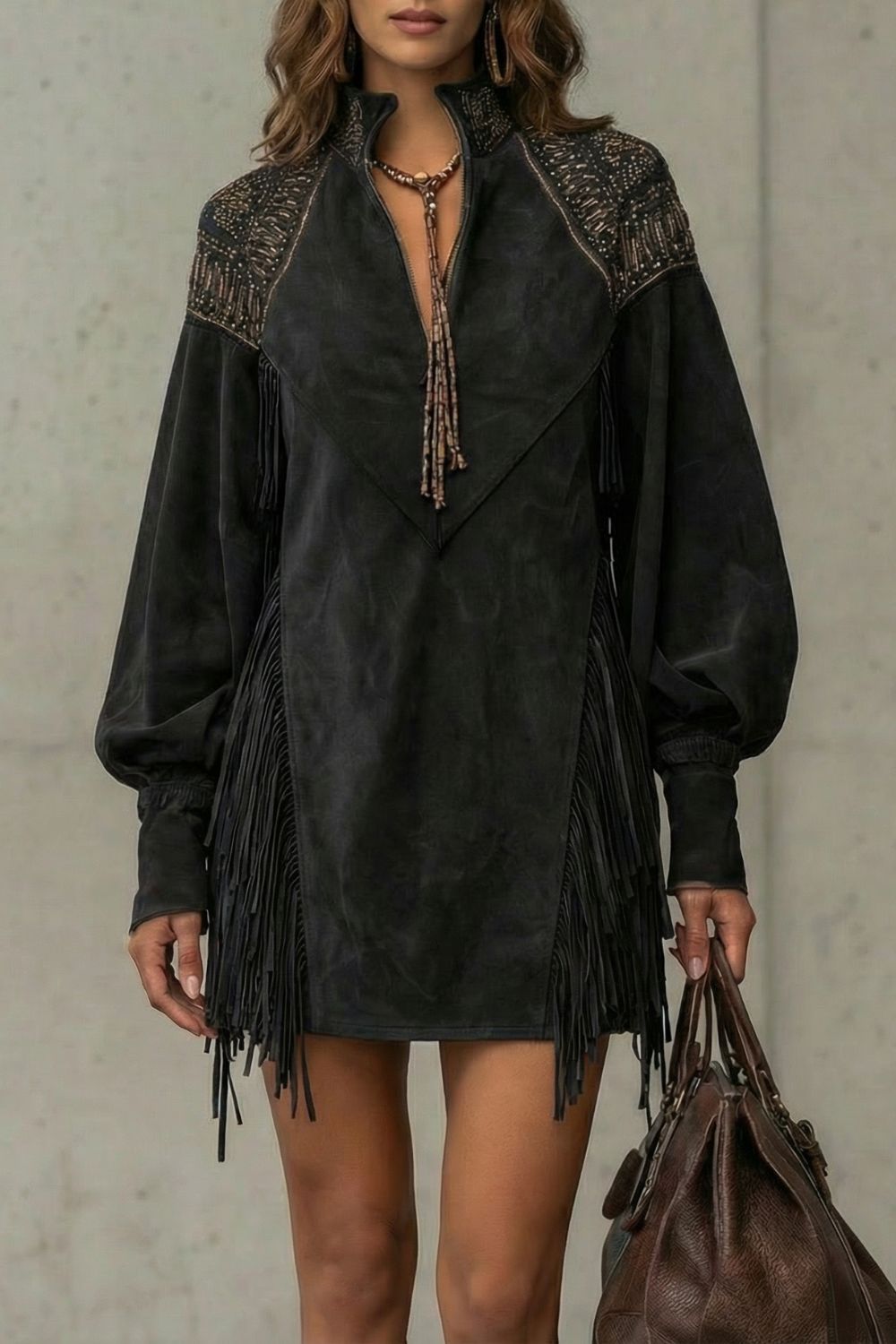 Calvetta | Minivestido túnica con flecos bordados