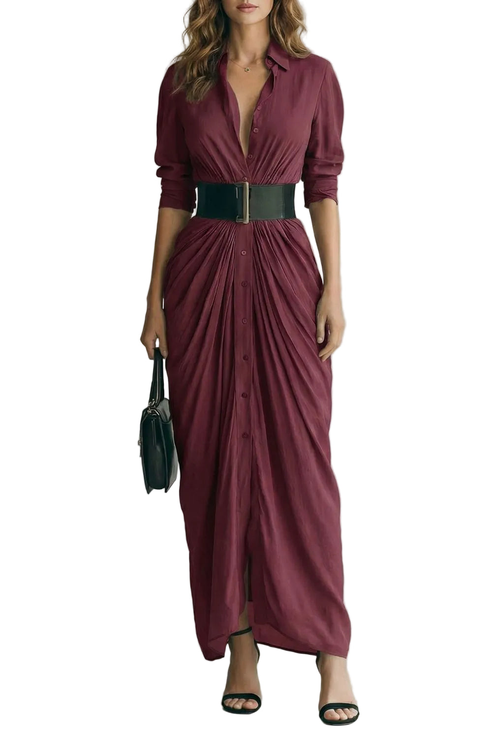 Solenzia – Vestido camisero maxi plisado