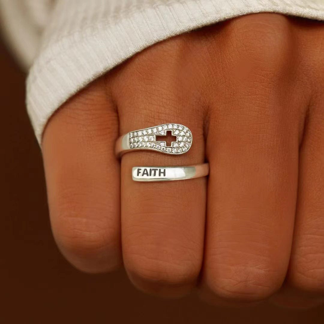 Anillo de Plata Cruz y Fe con Circonitas