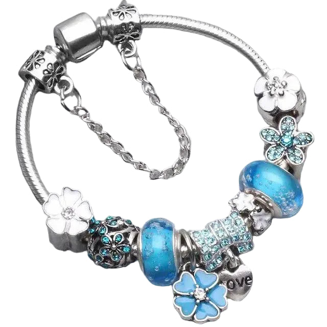 Pulseras azules vintage en plata