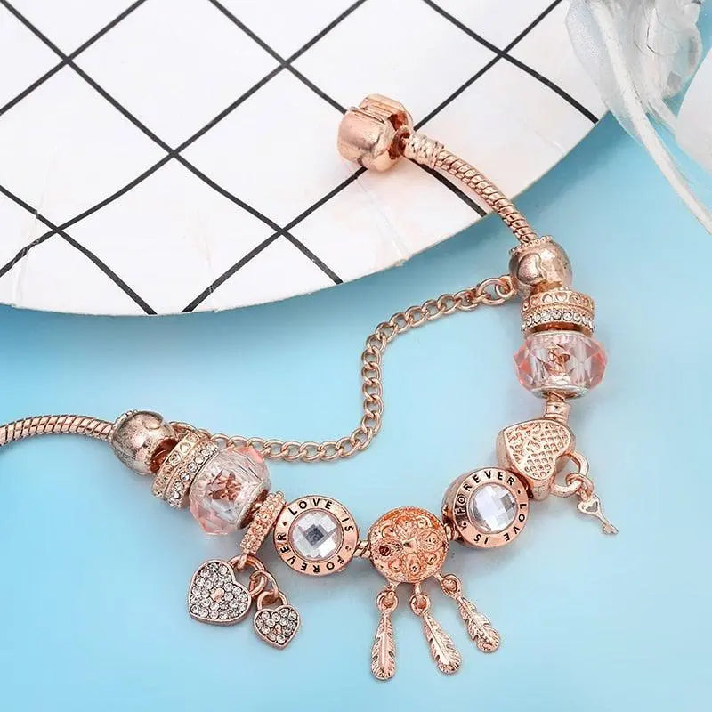 Pulsera Atrapasueños Rosa con colgantes en plata