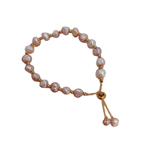 Pulsera de perlas rosas en oro
