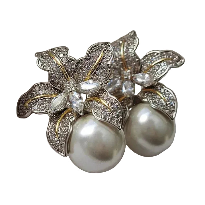Pendientes Elegantes de Perlas y Flores