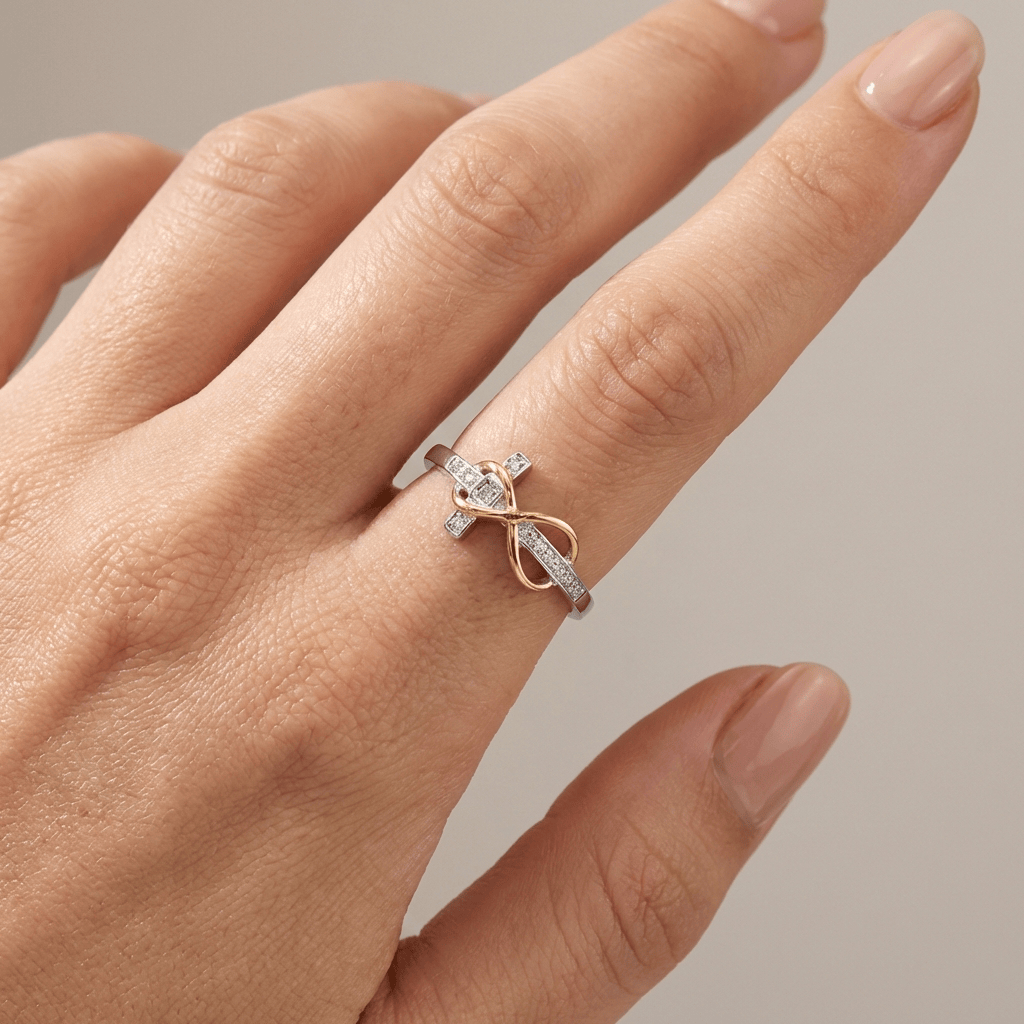 Anillo Cruz Bañado en Plata y Oro