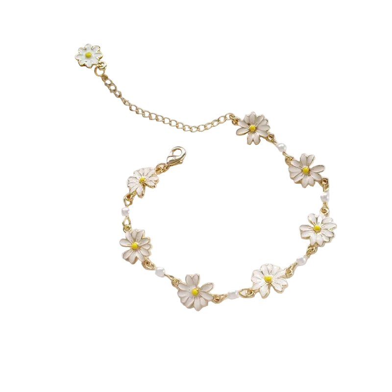 Pulsera vintage con perlas, oro y flores blancas