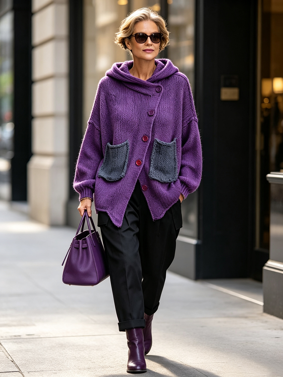 Violeta - Jersey asimétrico con capucha