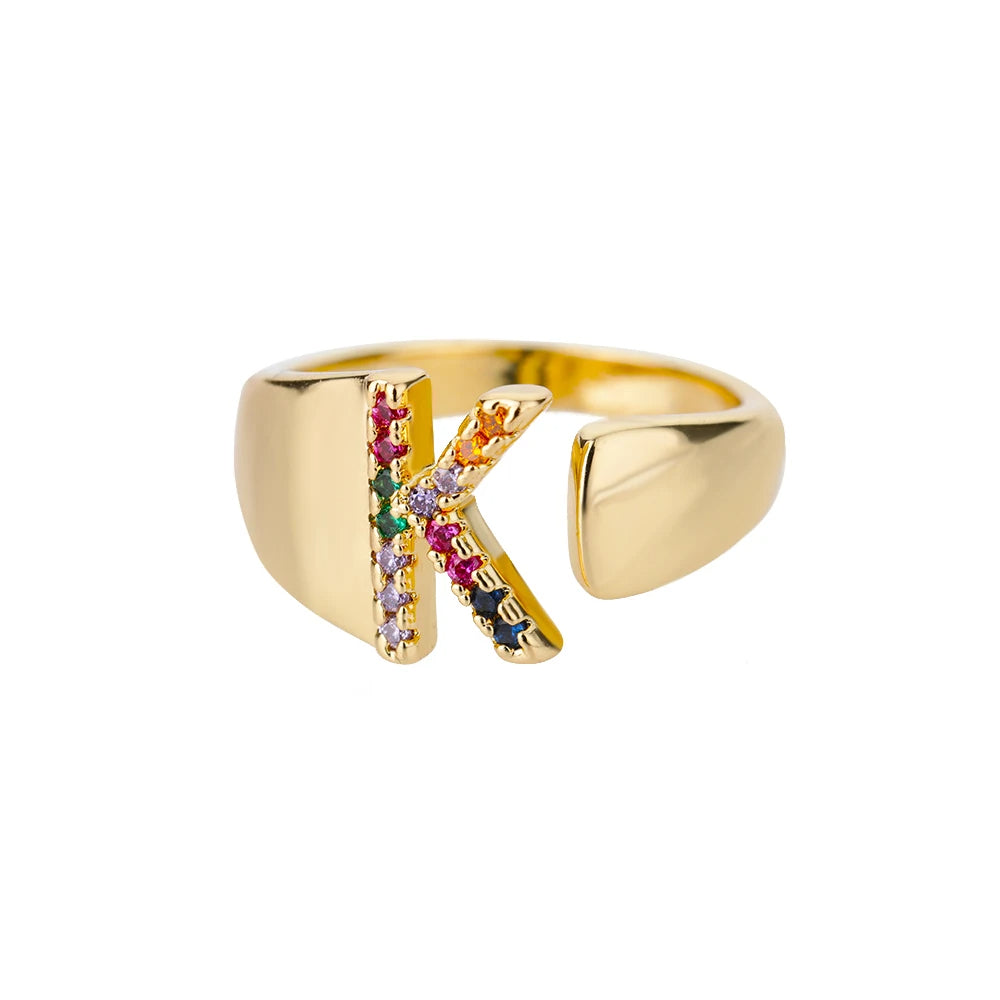 Anillo de Oro con Letra Personalizada (Ajustable)