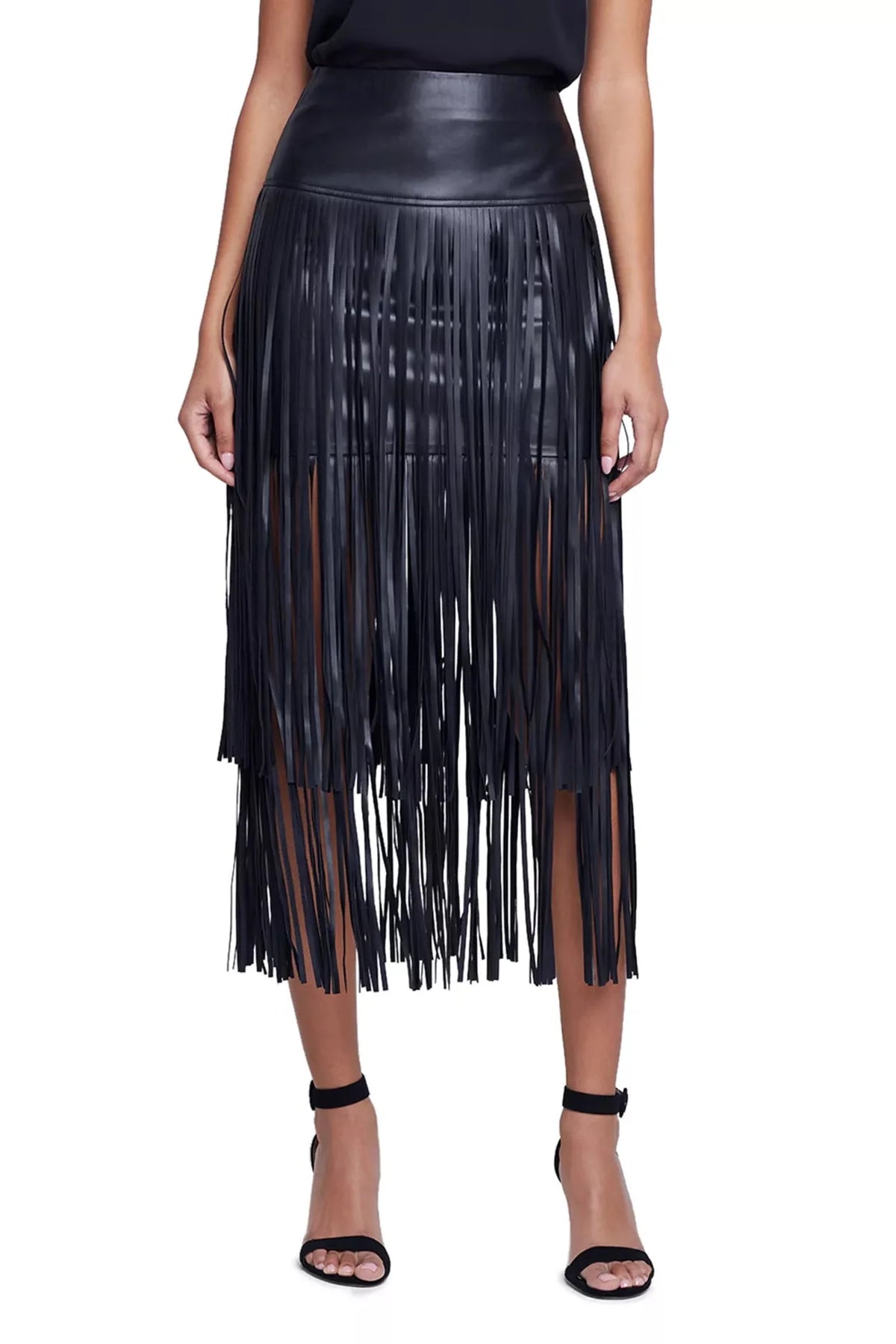 Yaiza | Falda midi negra con flecos