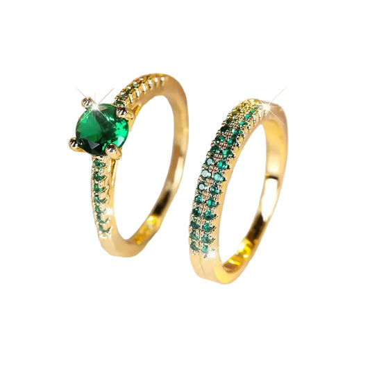 Conjunto de Anillos Serena Esmeralda Celeste