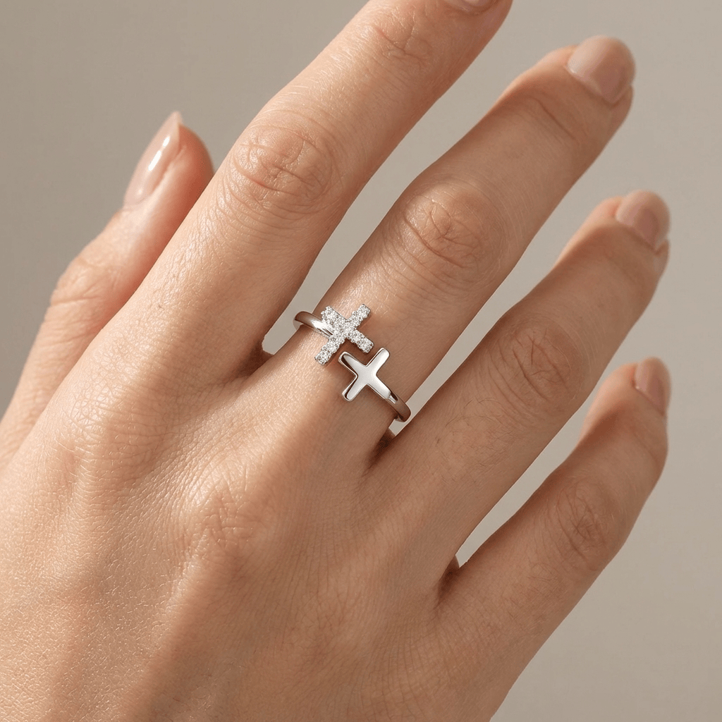 Anillo Sagrado Doble Cruz (Ajustable)