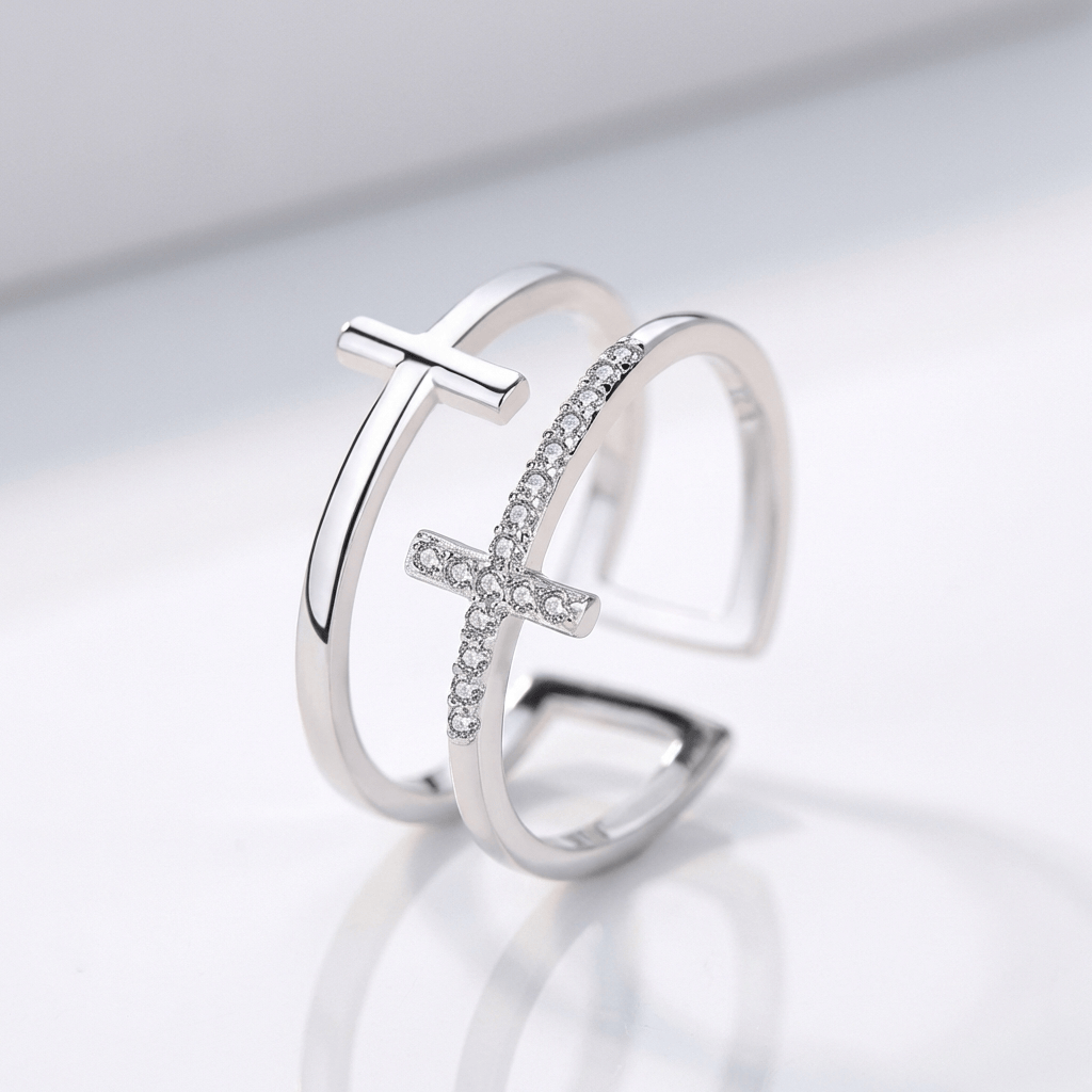 Anillo Gloria Doble Cruz (Ajustable)