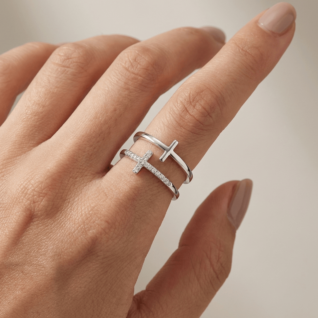 Anillo Gloria Doble Cruz (Ajustable)