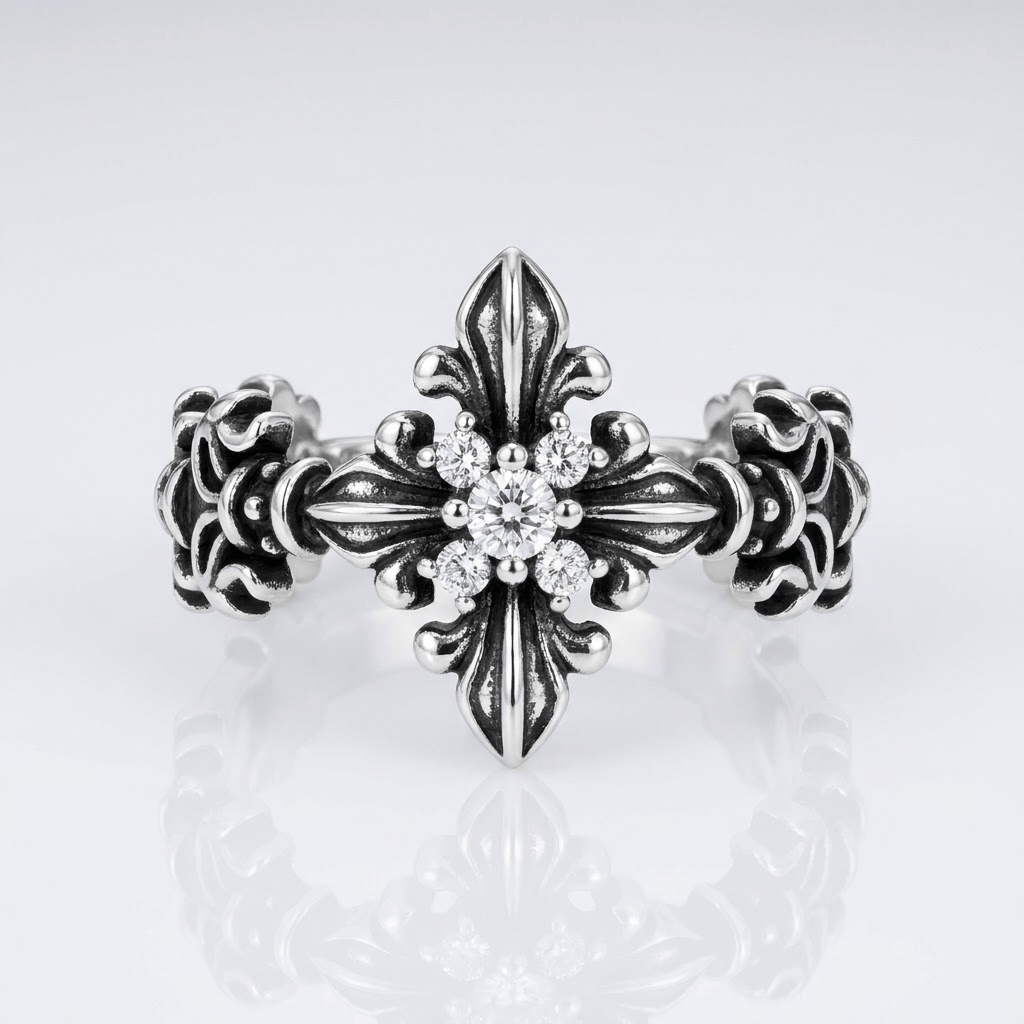 Anillo Cruz Retro de Circonitas (Ajustable)