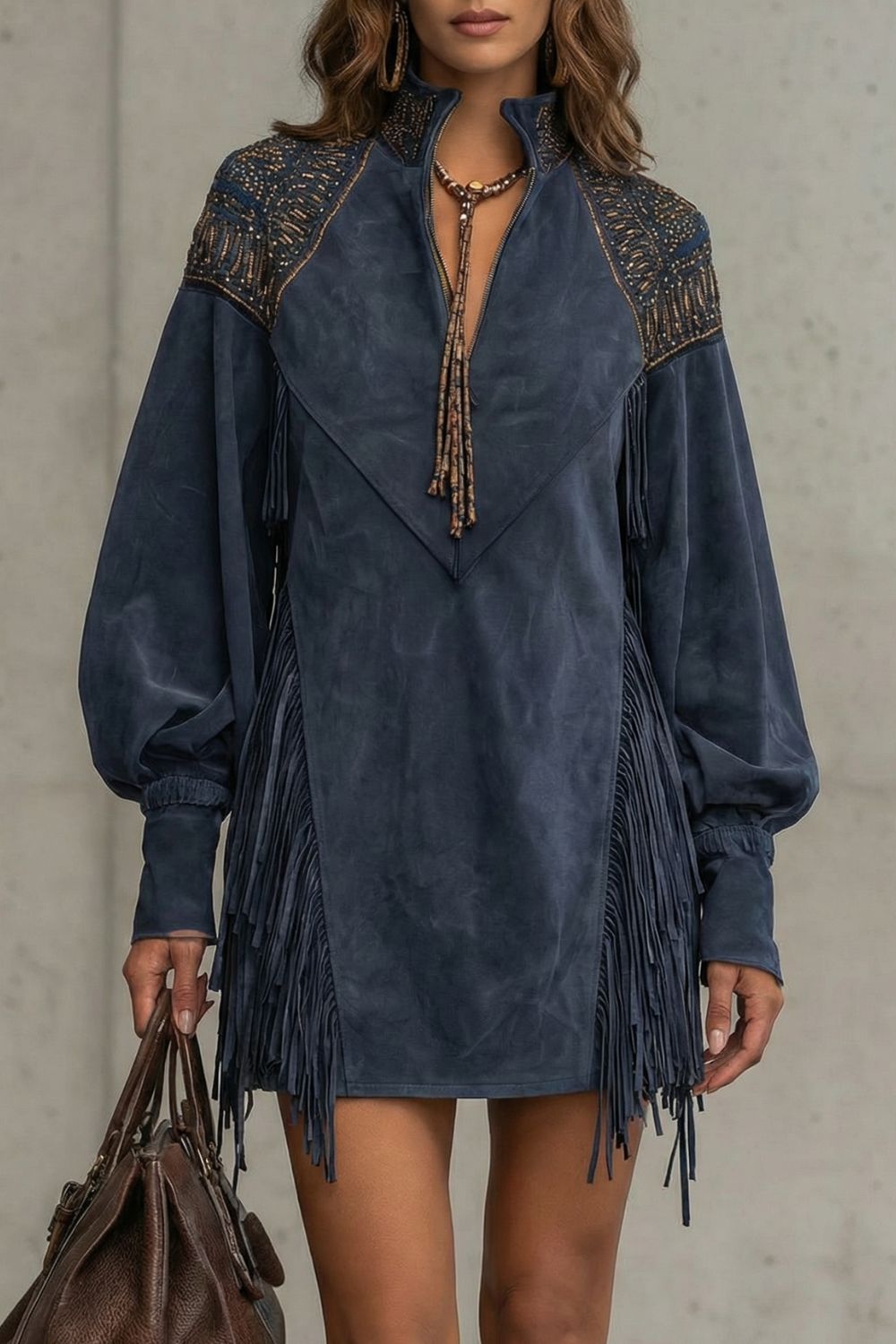 Calvetta | Minivestido túnica con flecos bordados