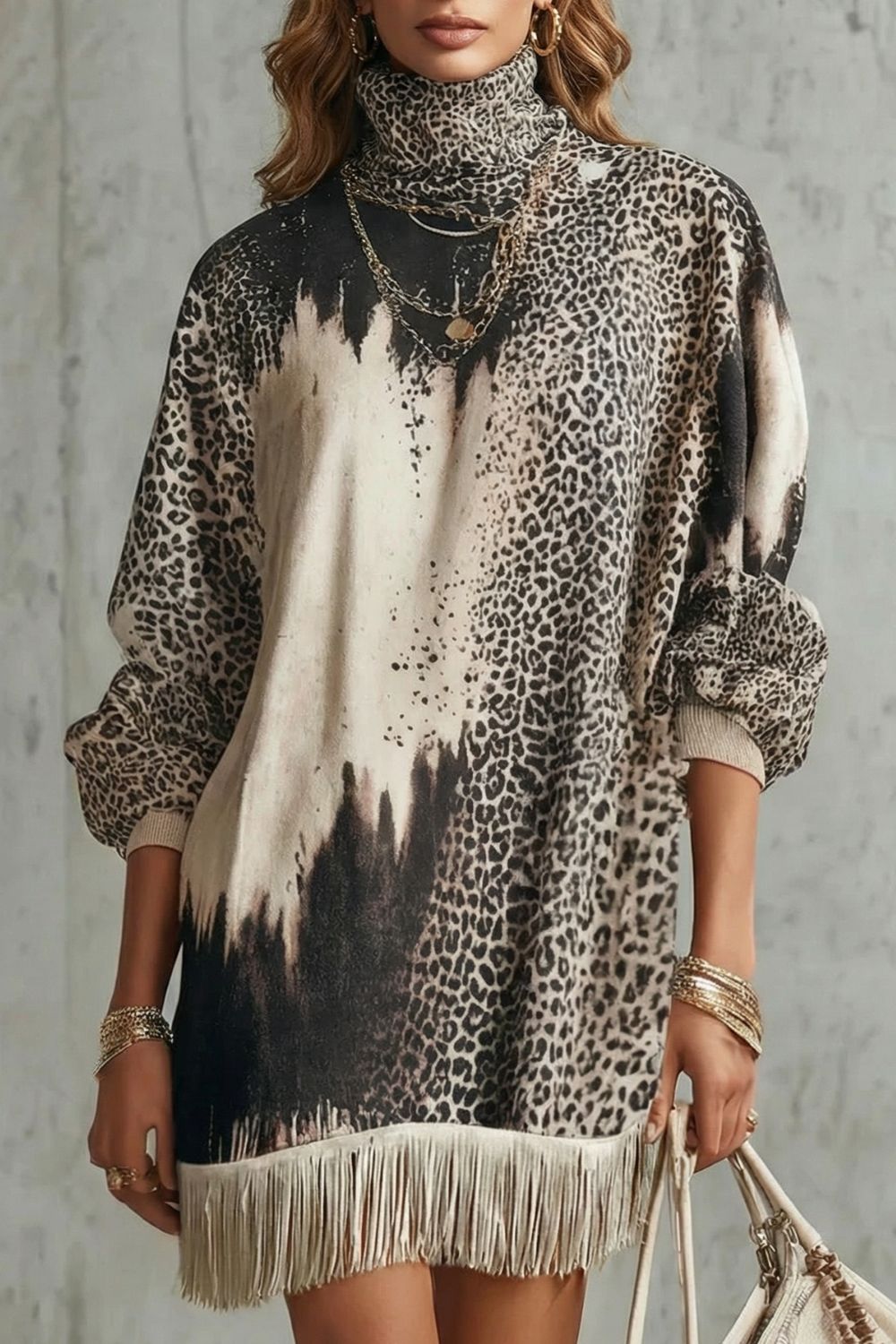 Solenne | Minivestido de leopardo con flecos