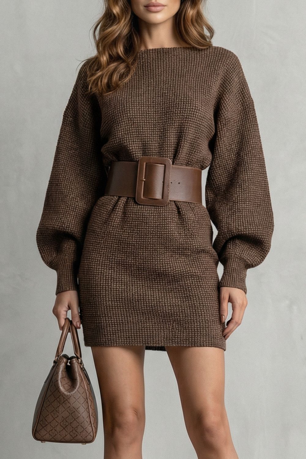 Aderisse – Mini vestido estructurado de punto con cinturón