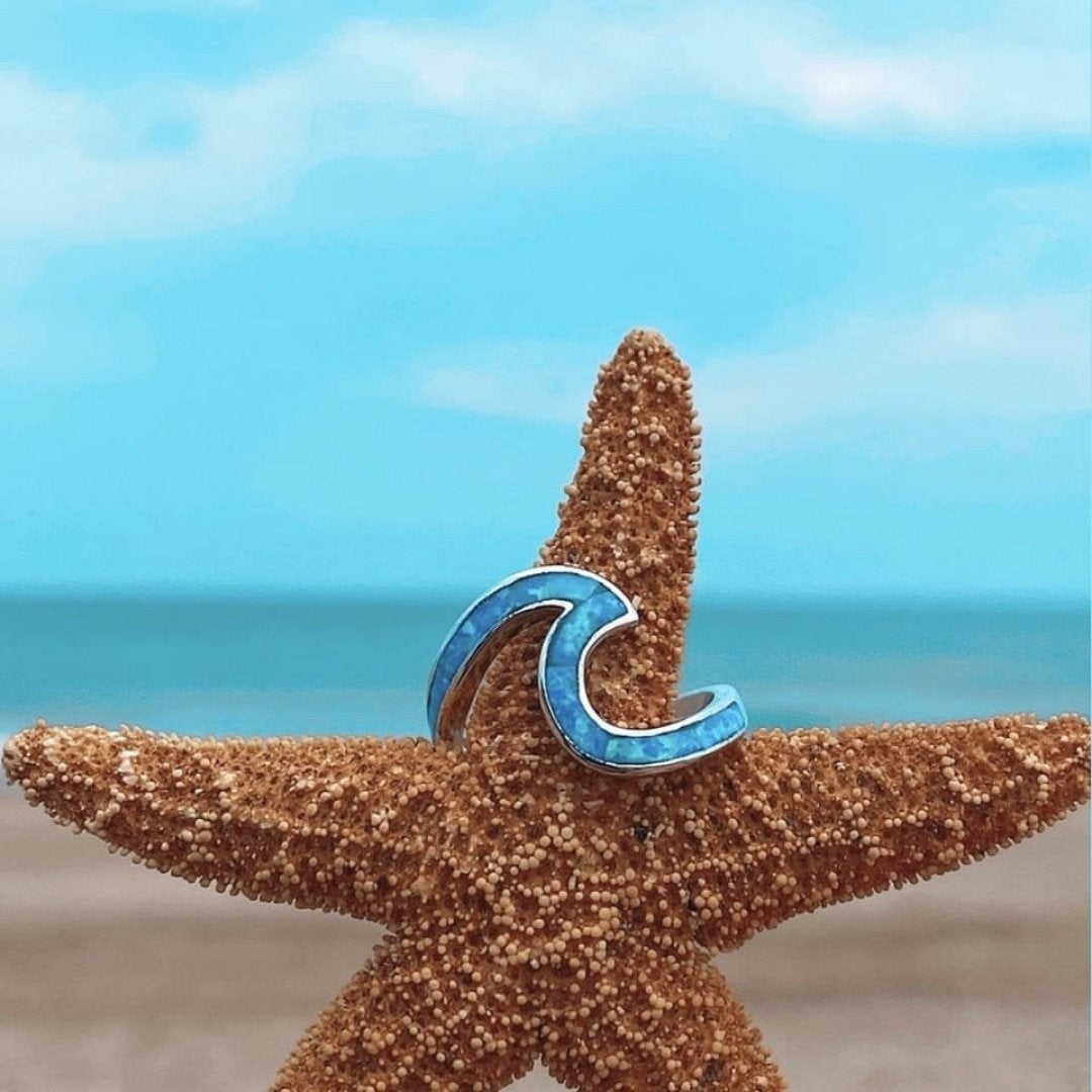 Anillo Ola de Mar en ópalo y plata