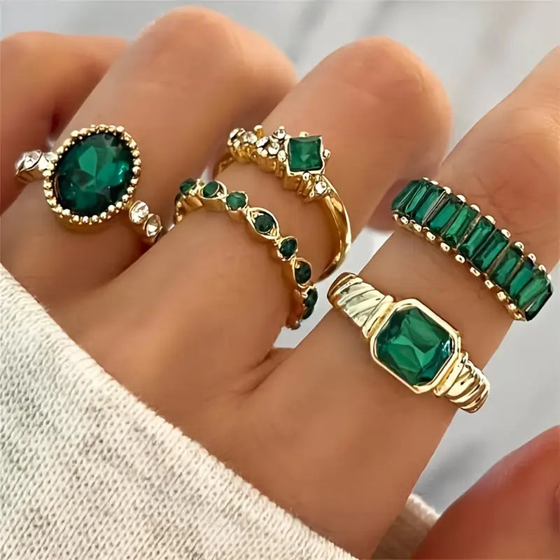 Conjunto de Anillos Esmeralda Imperial