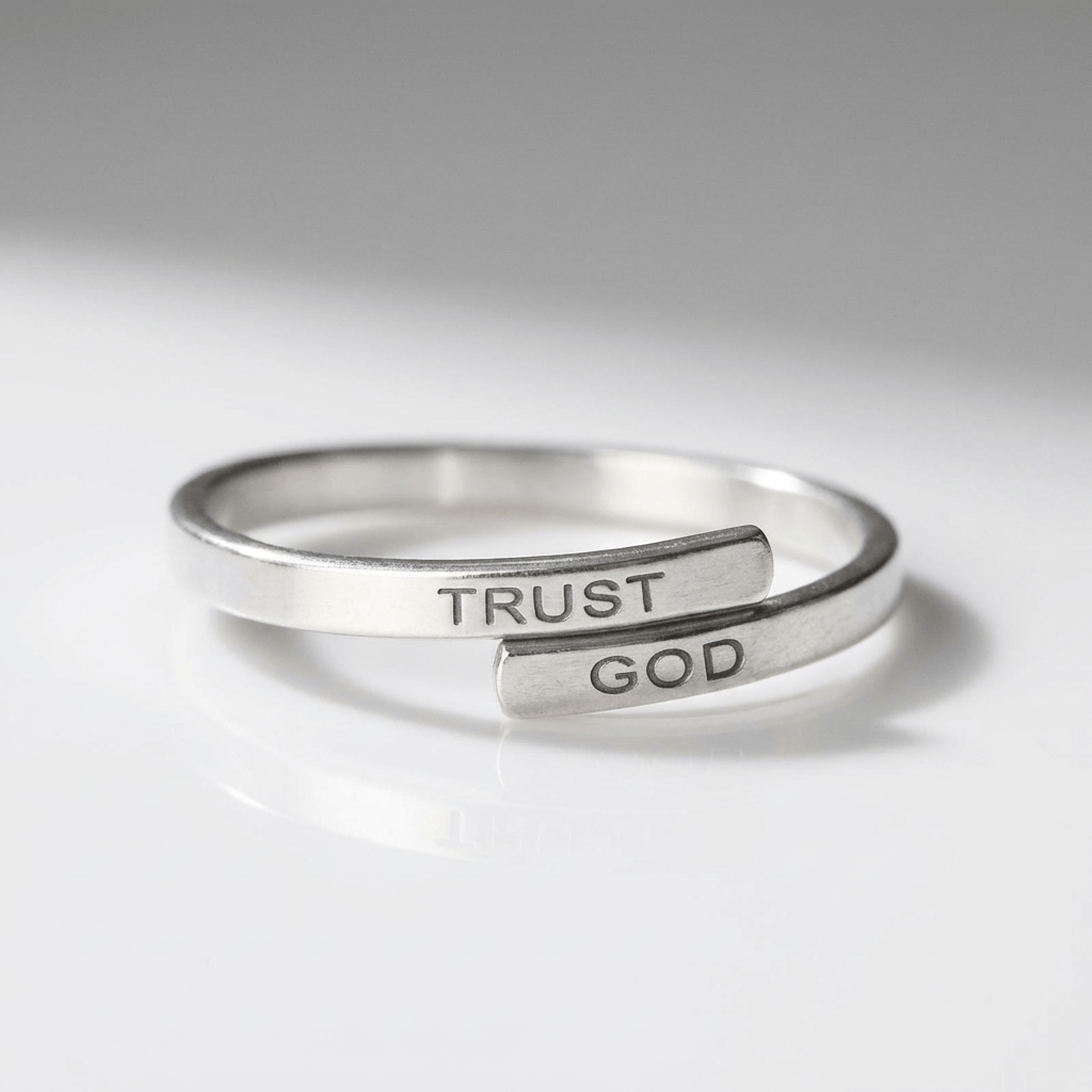 Anillo de Plata Grabado «Confía en Dios» (Ajustable)