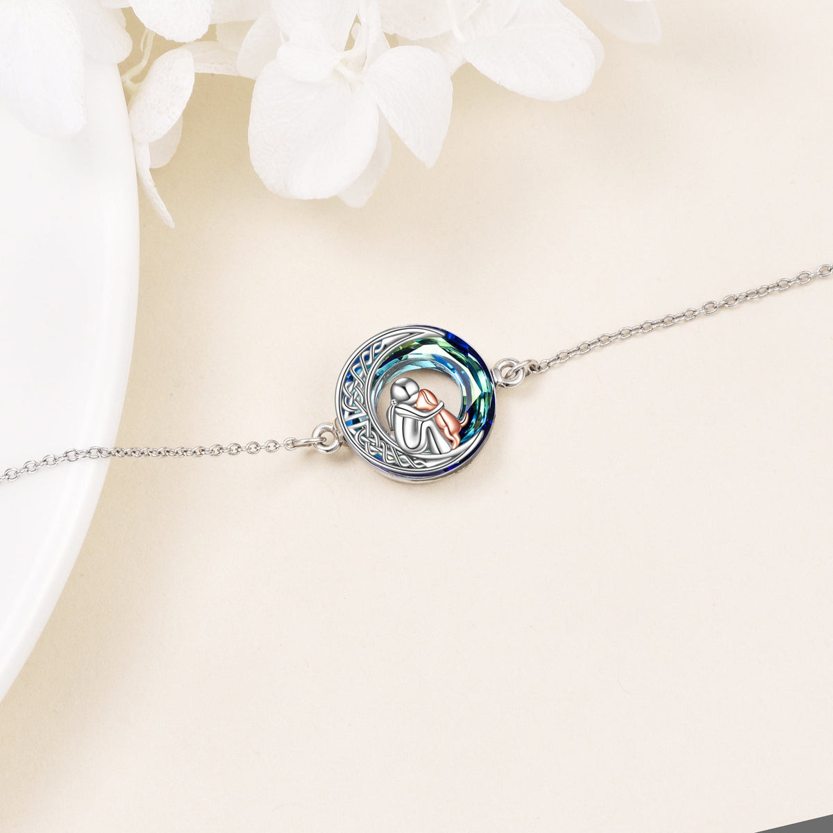 Pulsera ajustable con colgante de perro en plata de ley