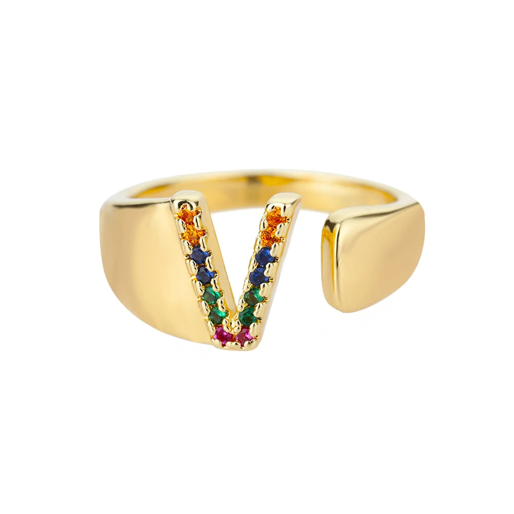 Anillo de Oro con Letra Personalizada (Ajustable)