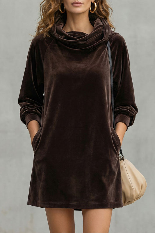 Moréna – Mini vestido de terciopelo con cuello y caída drapeada, máxima comodidad