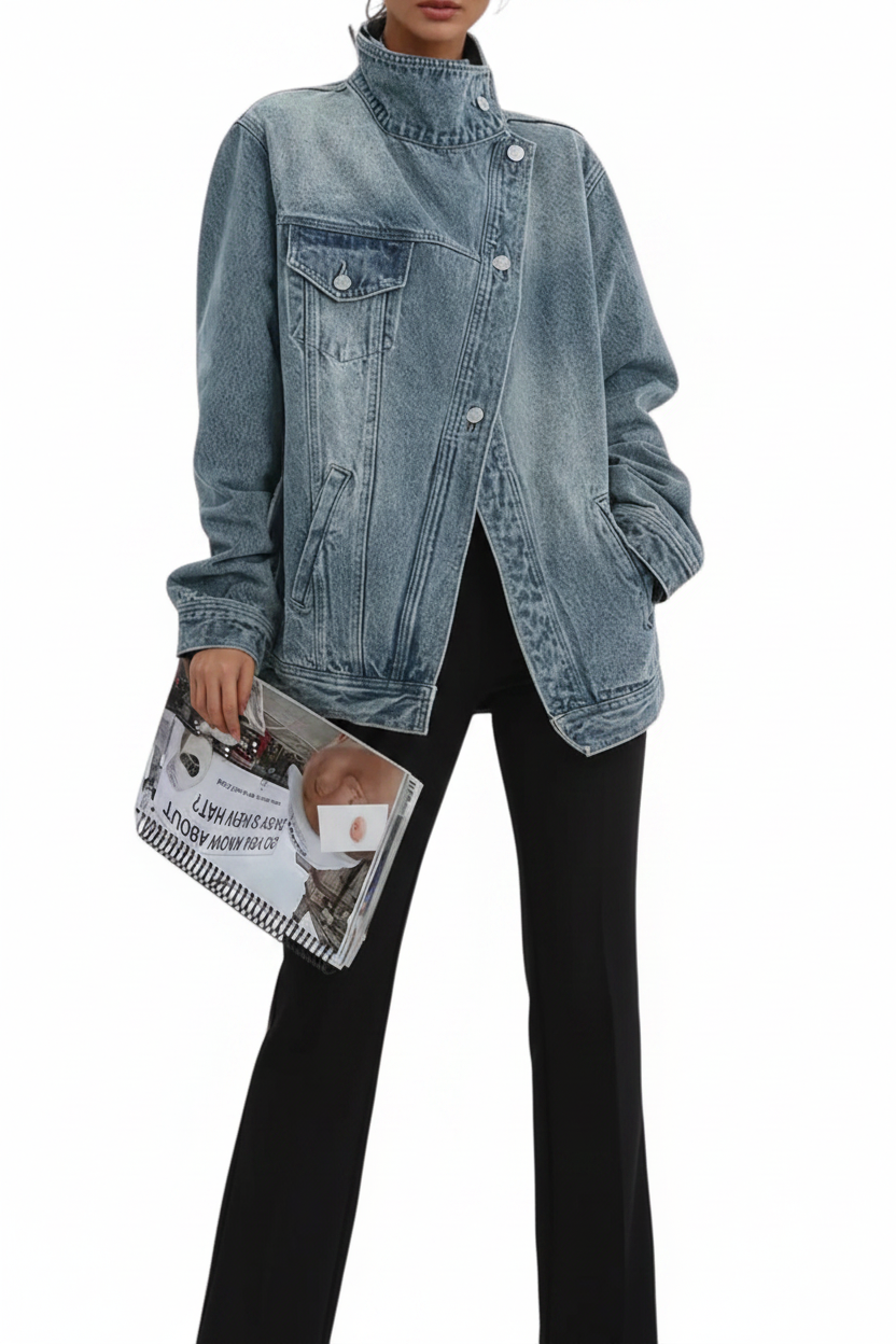 Skye – Chaqueta asimétrica de cuello alto con lavado vintage