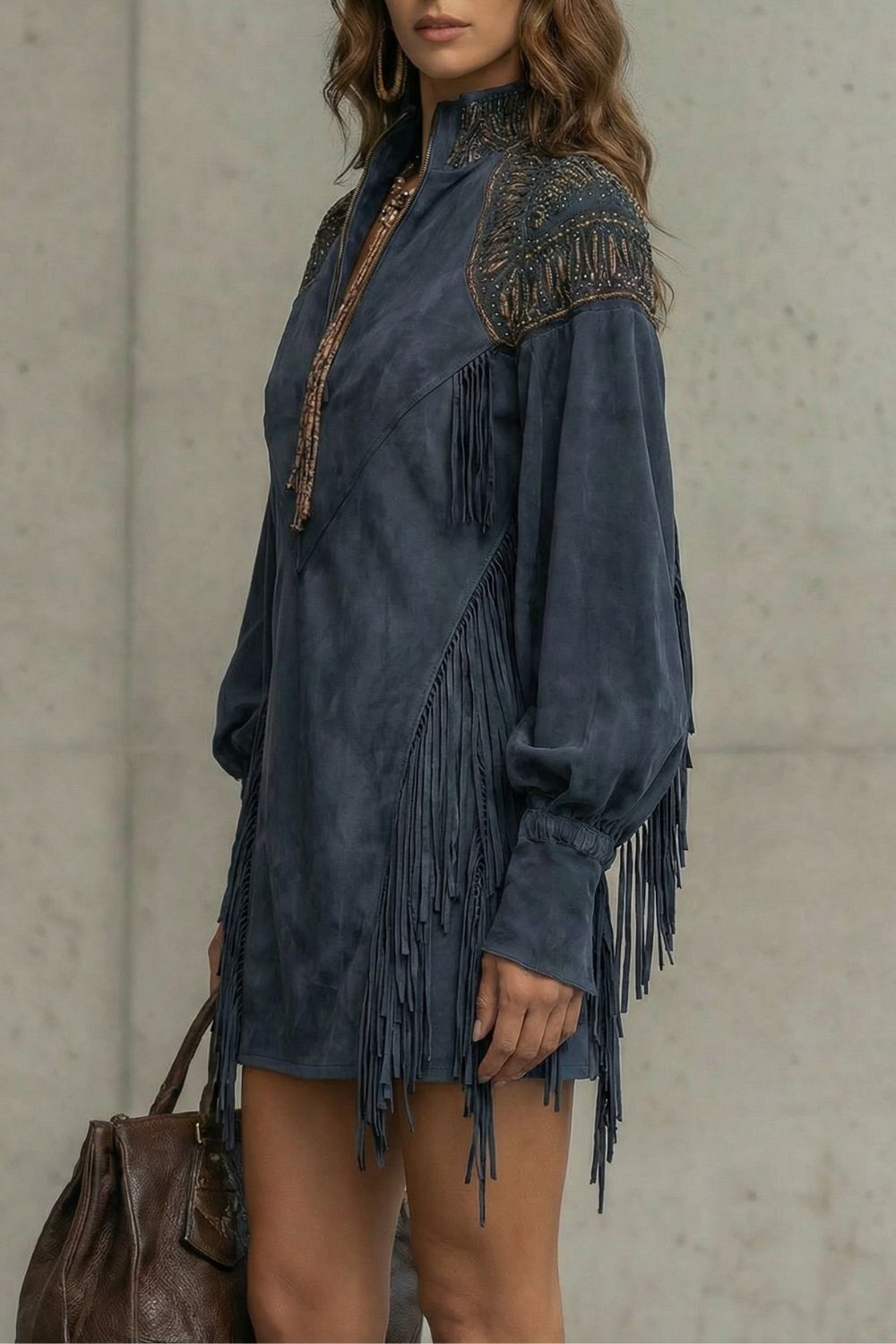 Calvetta | Minivestido túnica con flecos bordados