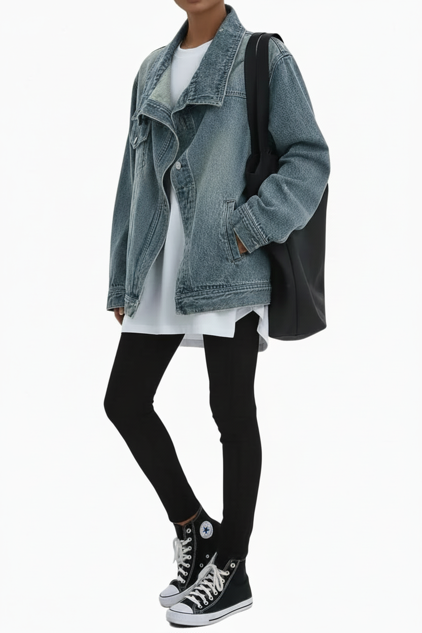 Skye – Chaqueta asimétrica de cuello alto con lavado vintage