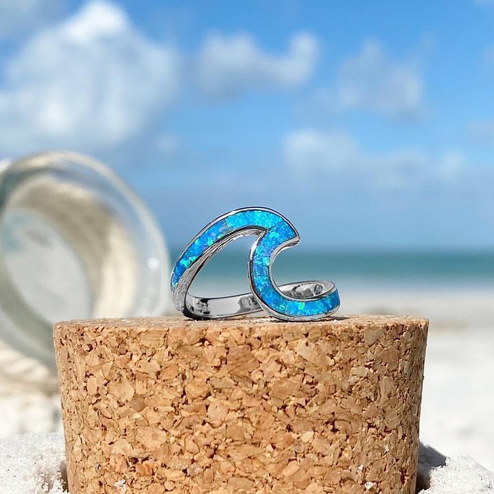 Anillo Ola de Mar en ópalo y plata