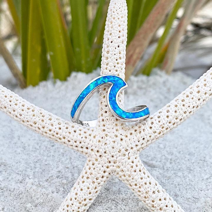 Anillo Ola de Mar en ópalo y plata