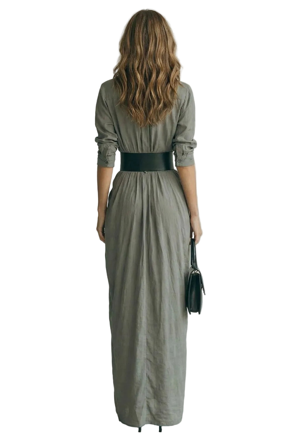 Solenzia – Vestido camisero maxi plisado