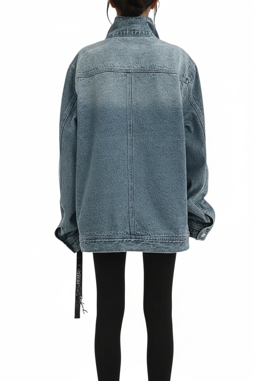 Skye – Chaqueta asimétrica de cuello alto con lavado vintage