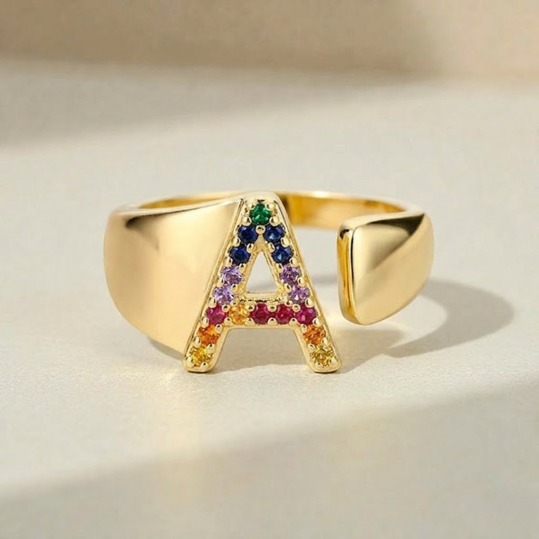 Anillo de Oro con Letra Personalizada (Ajustable)