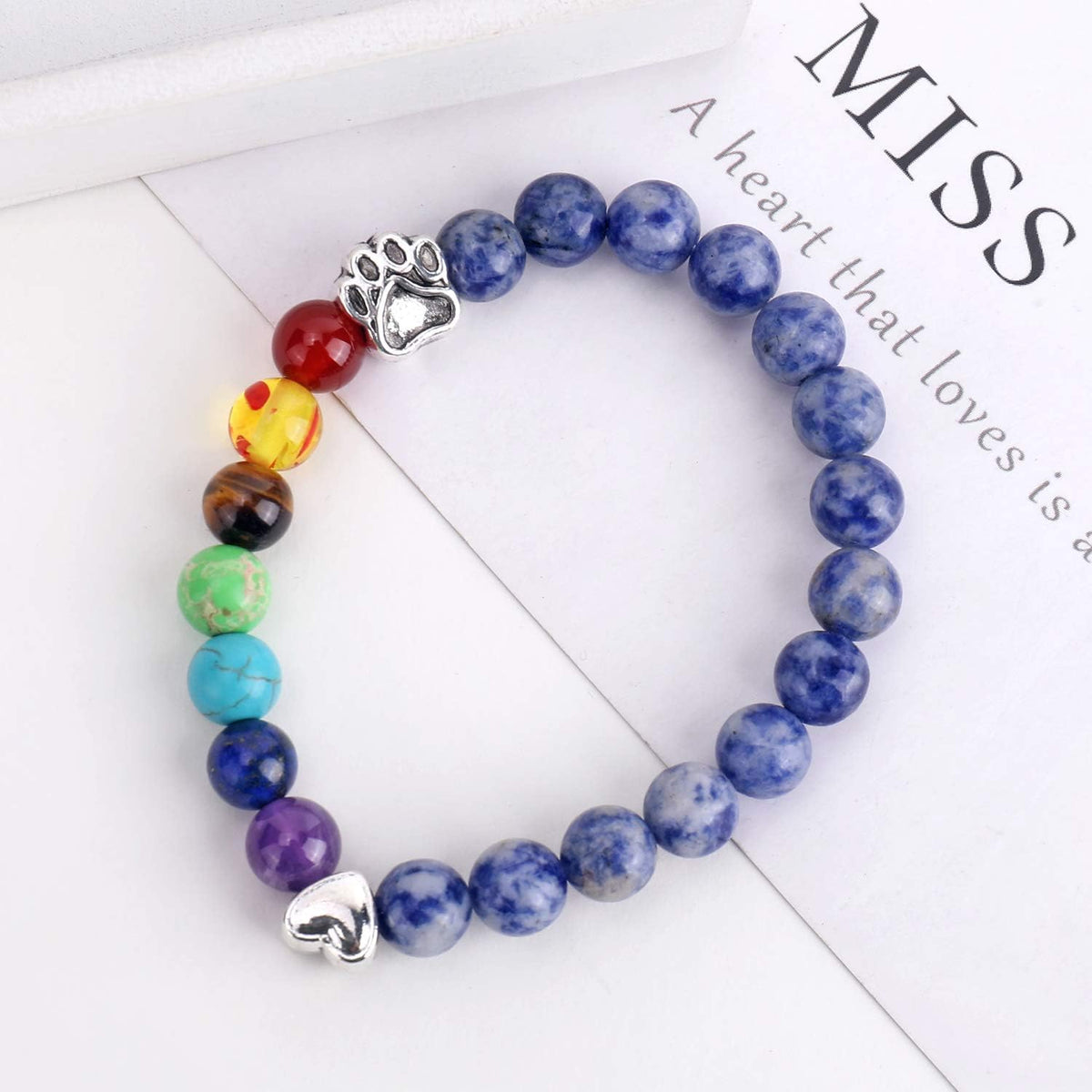 Pulsera Puente del Arcoíris con 7 cuentas de chakras – Recuerdo de tu mascota