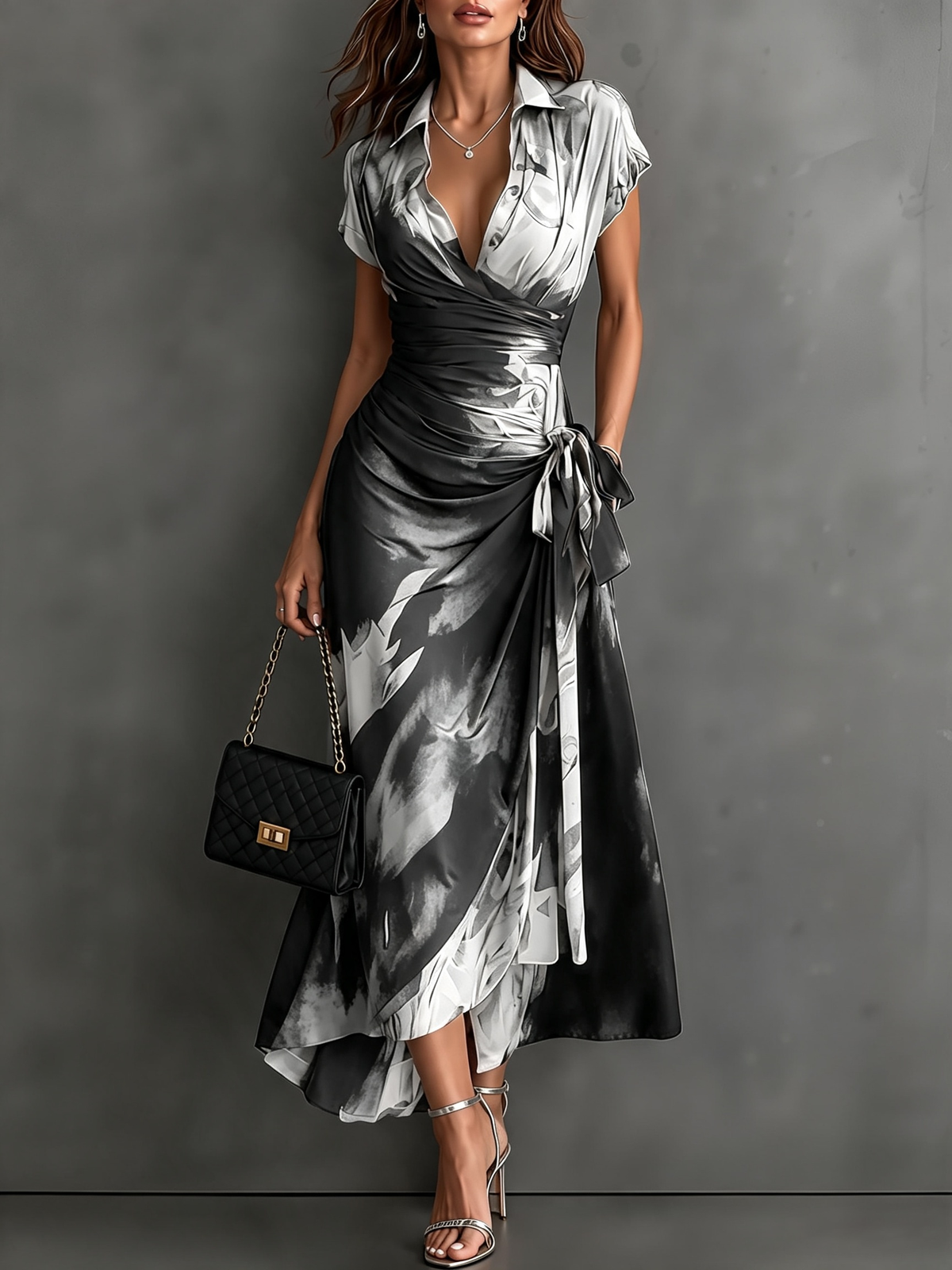 Maite | Vestido cruzado con estampado abstracto
