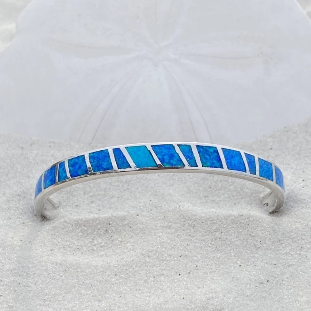Pulsera de ópalo azul y plata