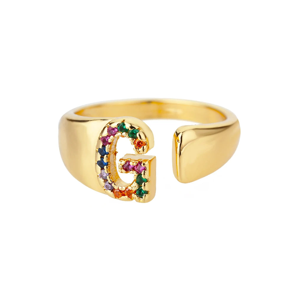 Anillo de Oro con Letra Personalizada (Ajustable)