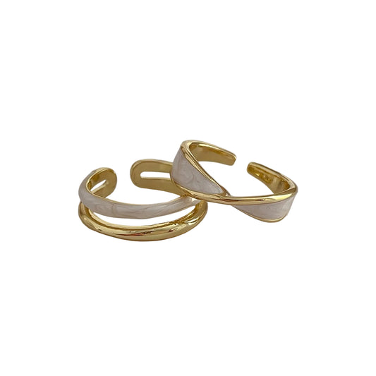 Set de Anillos Bicolor en Oro y Nácar