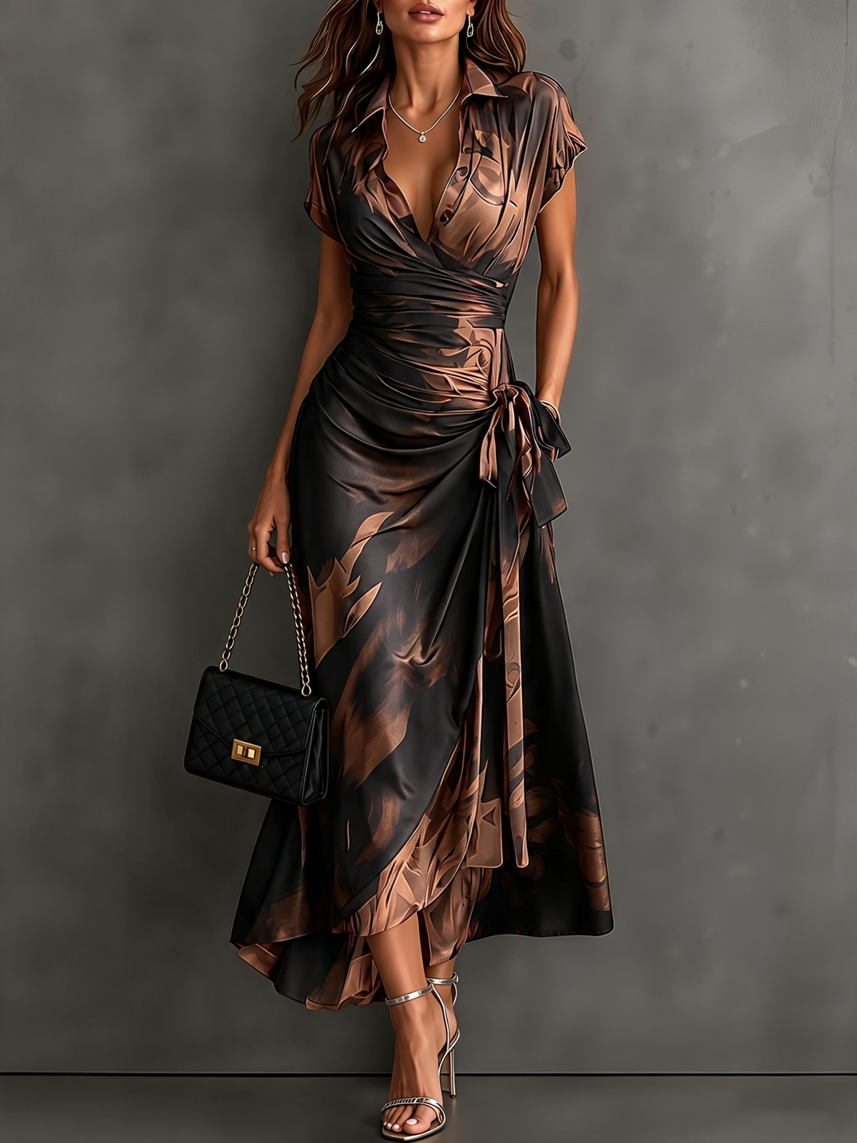 Maite | Vestido cruzado con estampado abstracto