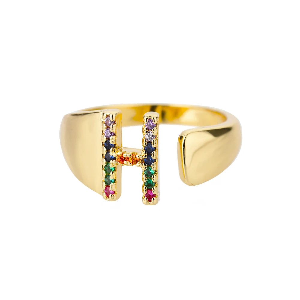 Anillo de Oro con Letra Personalizada (Ajustable)