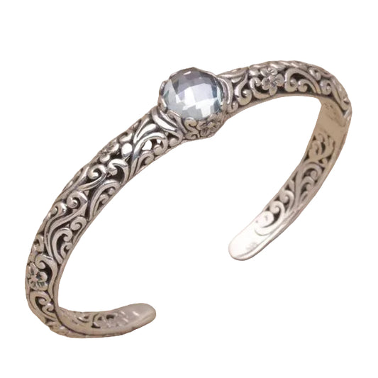 Pulsera vintage abierta de plata con circonitas