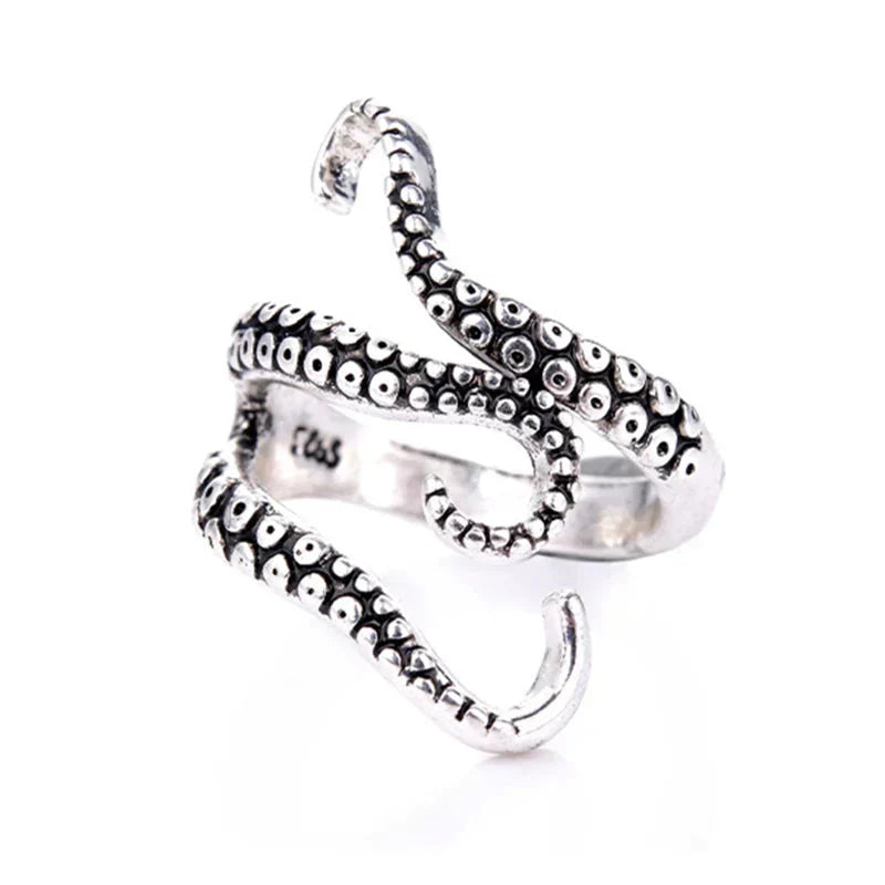 Anillo ajustable plateado con tentáculos