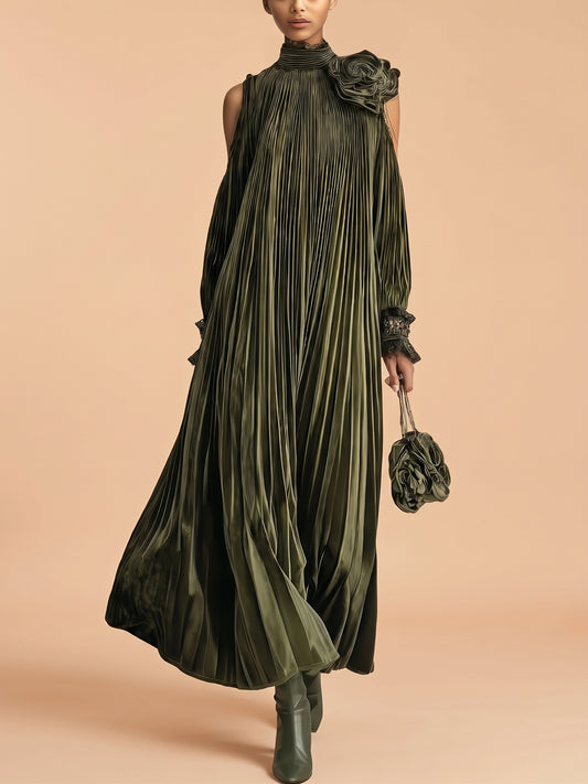 Amparo | Vestido maxi plisado con flor