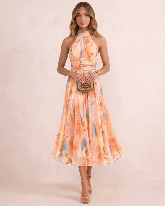 Aurora | Vestido con escote Halter y Estampado