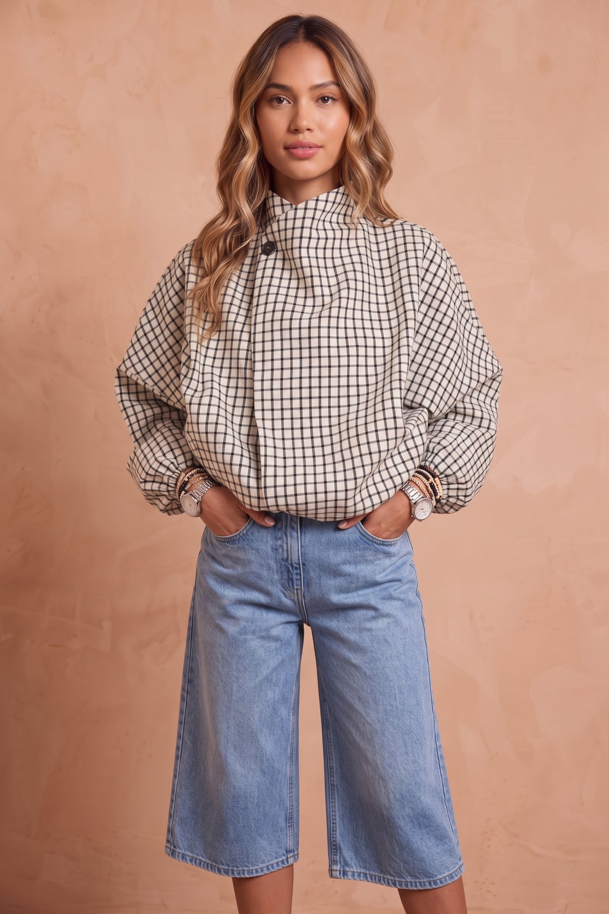 Martina | Chaqueta de cuadros holgada con botones