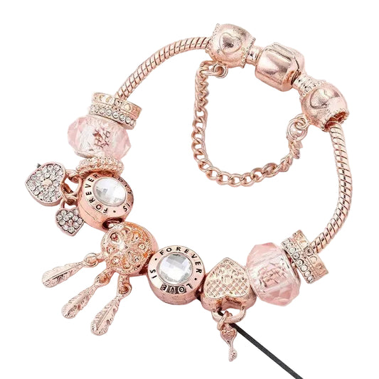 Pulsera Atrapasueños Rosa con colgantes en plata